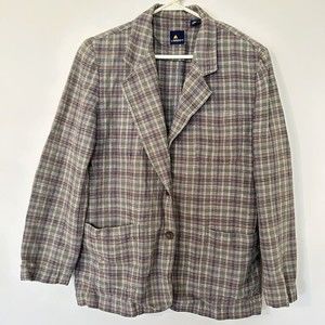 Women's Liz Sport Y2K 90s Blazer Size 6 Multi Linen Plaid Boxy Preppy Academia